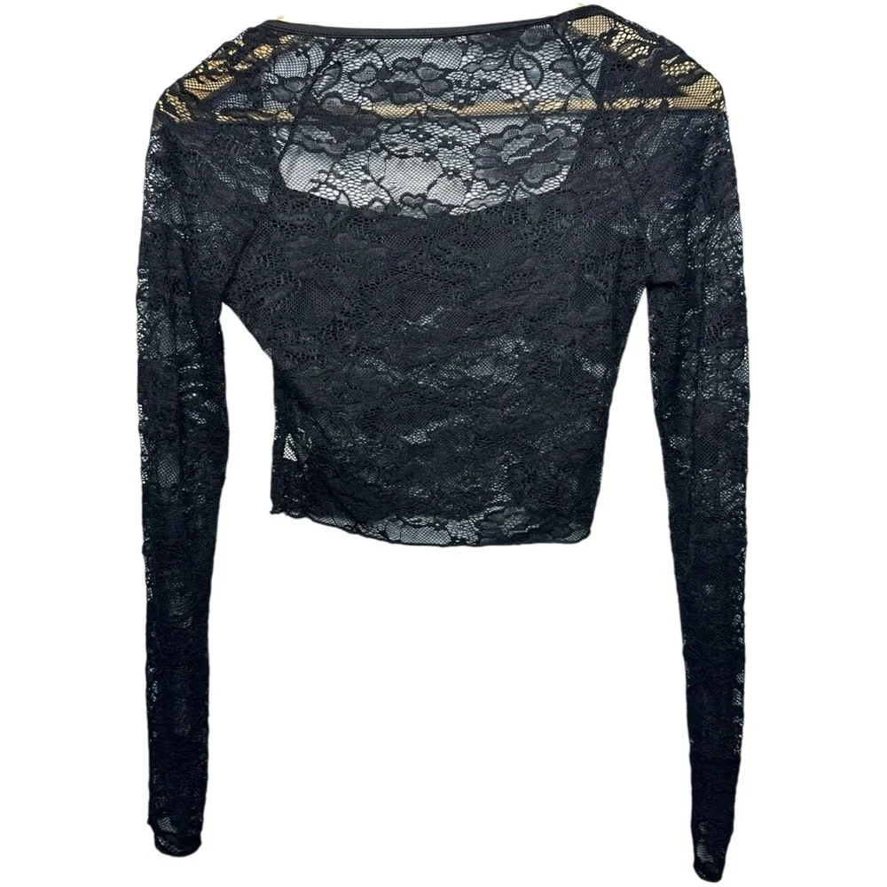 Unbranded Y2K Babydoll Black Lace Sheer Top Dark‎ Coquette Grunge